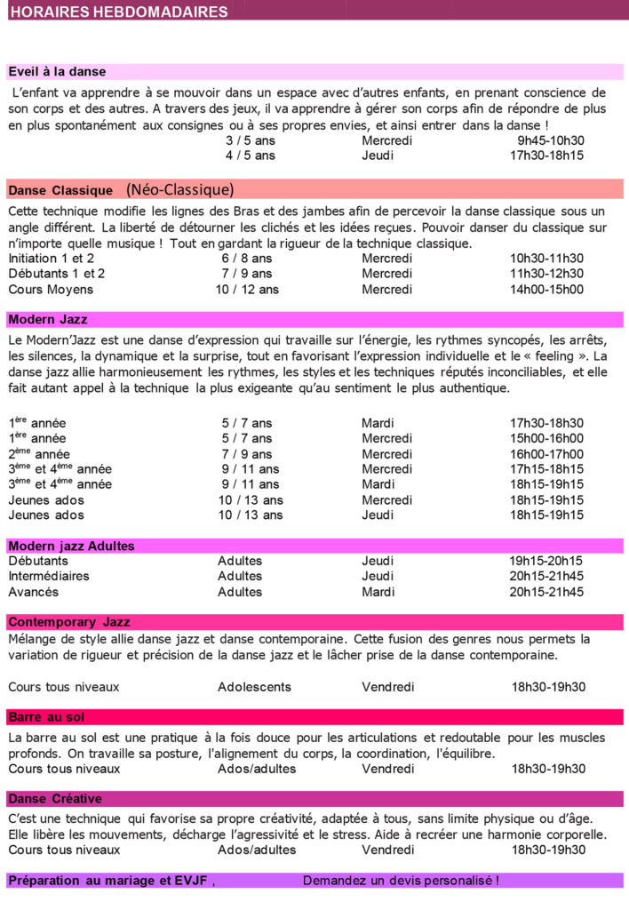 HORAIRES & PLANNINGS - Ecole de danse CELI'ART 2021 2022 - Vernon 27