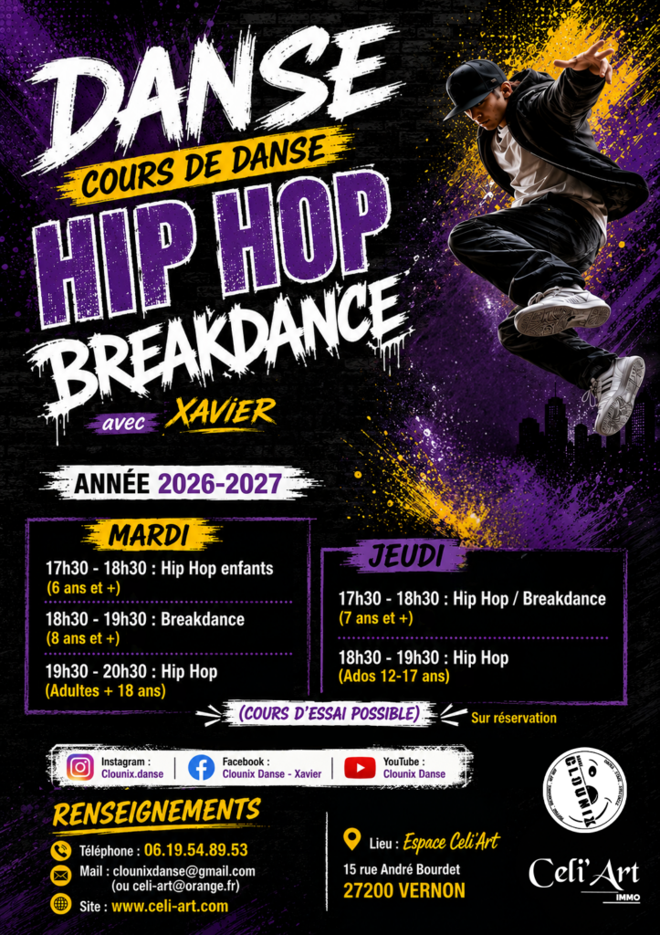 Cours danse Hip Hop Breakdance Vernon Celi'Art - Clounix
