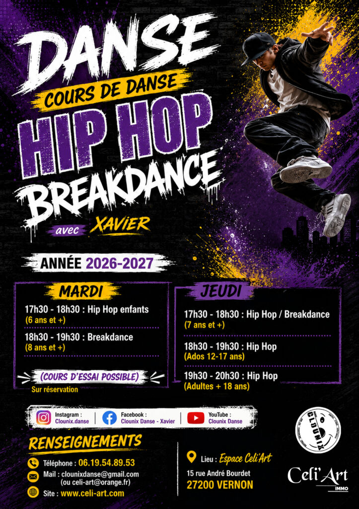 Cours danse Hip Hop Breakdance Vernon Celi'Art - Clounix